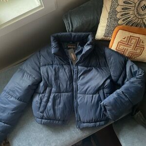 Navy cropped puffer jacket